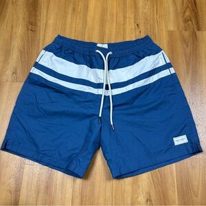 Great Lakes Men’s Swim Trunks Blue Stripe Beach Quick Dry Mesh Medium